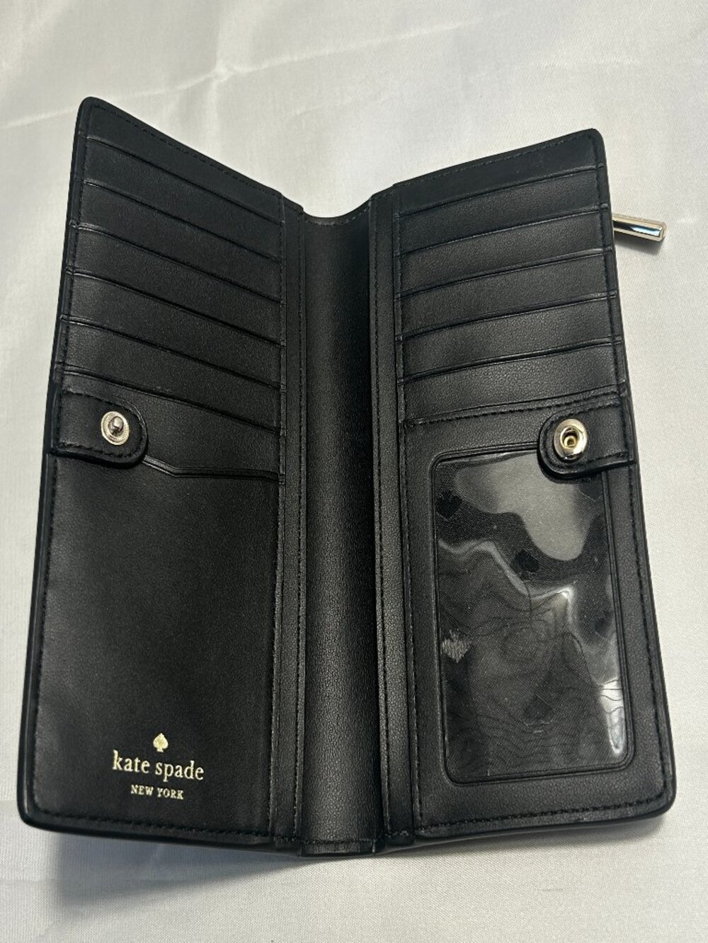 Kate Spade New York ID, Card and Bill Holder Wallet, Black Saffiano Leather